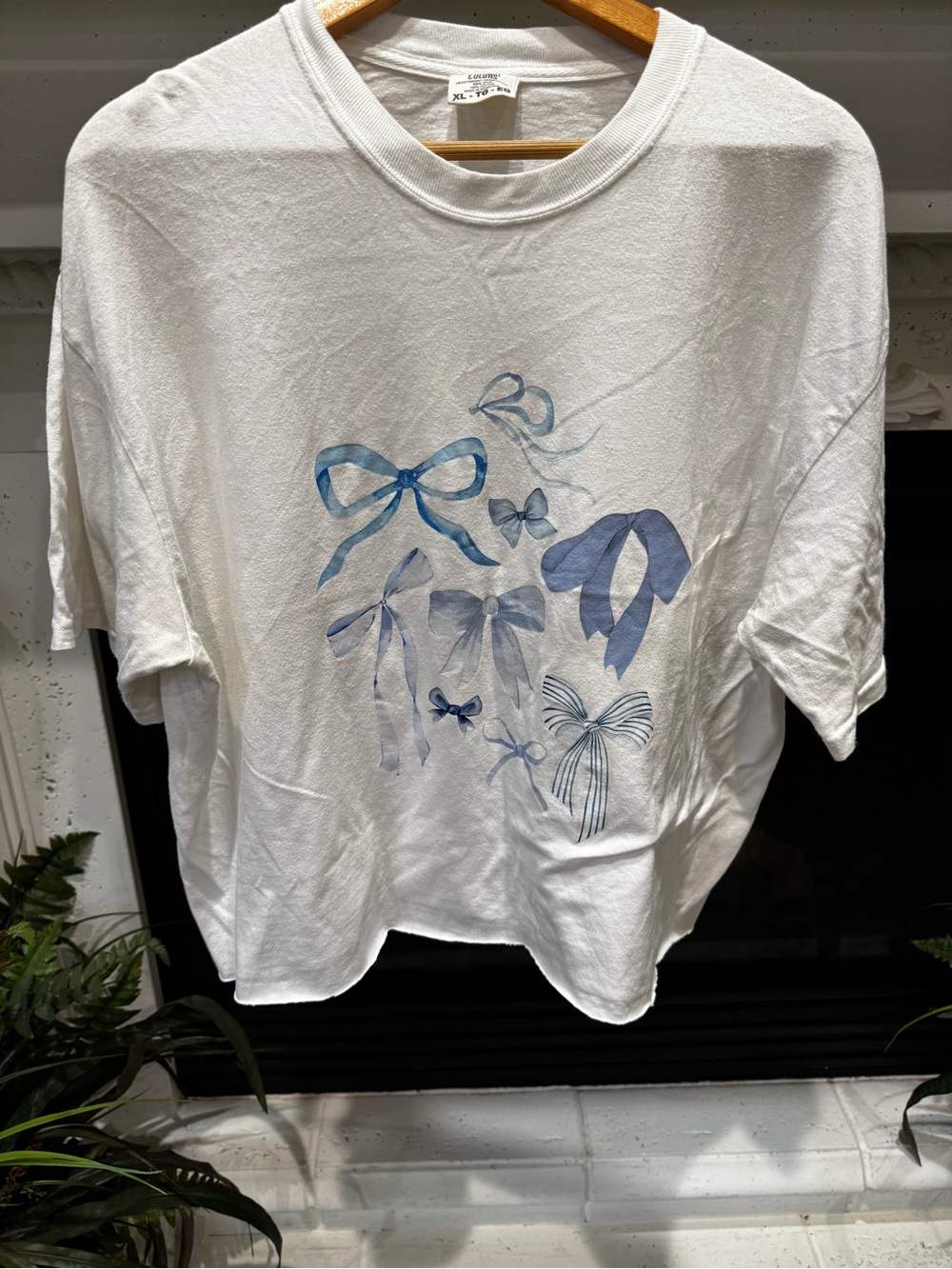 Comfort Colors Cropped White Short Sleeve Tee with Blue Bow Prints